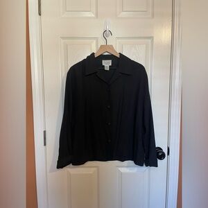 Eileen Fisher Vintage 100% Silk Black Button Down Shirt